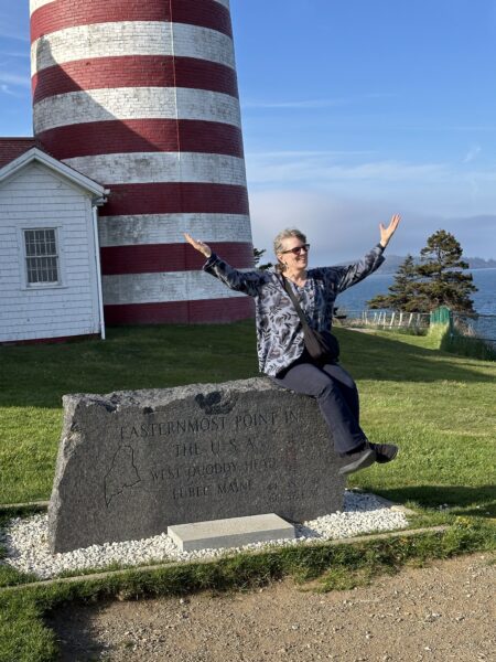 Author Leslie Connor in Maine at Quoddy Head Light